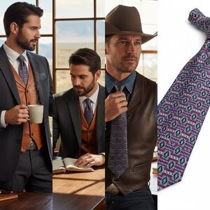 REPP LTD All Silk Western Geometric Tie Red Blue Southwestern Print